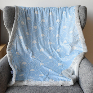 75*100外贸 蓝色小象双层毛毯夏季婴幼儿宝宝午睡空调盖毯子