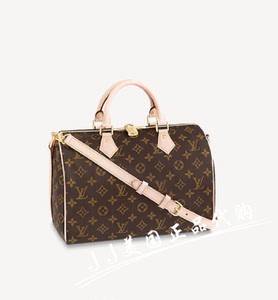 jj美国代购 l*v speedy bandouliere 30老花棋盘格枕头包 有肩带