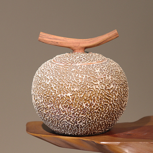 台湾陶艺师哈密瓜茶叶罐茶仓储茶罐纯手工原创作品台湾原产620ml