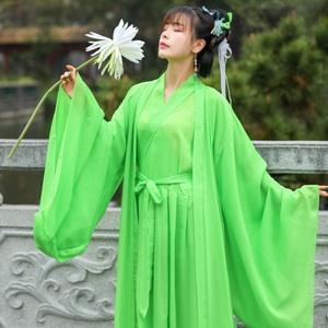 汉服女绿色超仙气飘逸仙女裙中国风古风大袖衫古典舞蹈演出服装