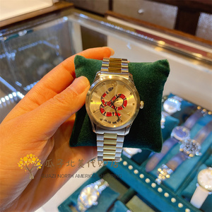 gucci/古驰奇手表创意彩色蛇形图案钢带石英表男士腕表 ya1264076