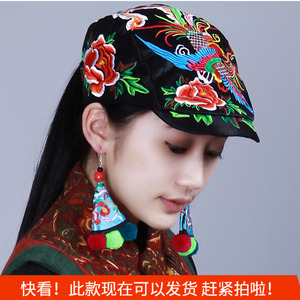 2020春新款民族风鸭舌帽复古休闲凤凰刺绣花帽子潮女旅游舞蹈帽