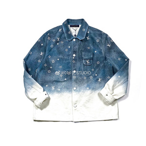 【现货】 louis vuitton lv 星空蓝白满logo渐变牛仔衬衫夹克外套
