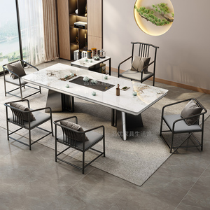 奢石岩板茶桌椅组合现代高端轻奢办公室大茶台高级感超晶石泡茶桌