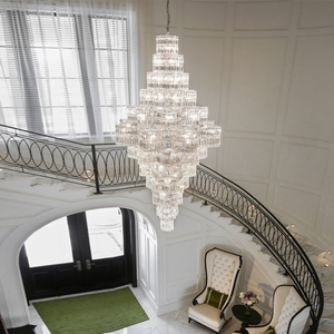 轻奢复式楼水晶吊灯客厅别墅挑高楼梯间定制大跃层奢华中空大厅灯