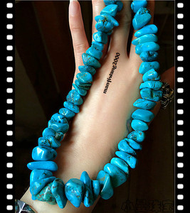 天然无优化高瓷高蓝美国睡美人原矿绿松石随形项链 116克