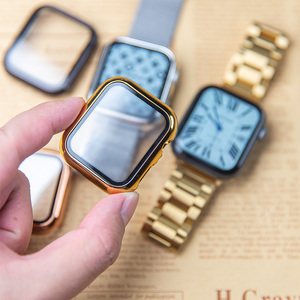 [电镀钢化膜保护壳]适用苹果AppleWatch9手表iwatch6/7/8金属色套