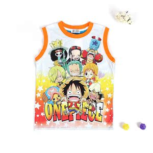 夏季新款海贼王路飞儿童满印卡通男孩无袖背心男童透气日式童装