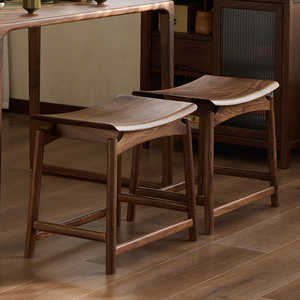 北美黑胡桃木茶凳客厅家用小凳子新中式元宝凳马鞍凳茶台实木凳子