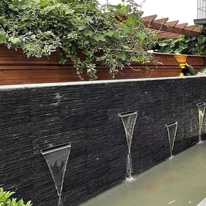 天然青石板流水文化石室内外别墅庭院古建廊道花园景观背景水幕墙
