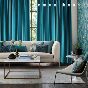 孔雀蓝窗帘轻奢客厅落地窗卧室遮光高精密缎面仿真丝绸窗帘