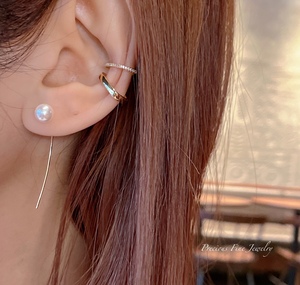 precious原创 18k黄金设计师款单边耳环 akoya珍珠单只箭头耳环