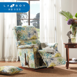 美国LAZBOY乐至宝原装进口功能沙发布艺懒人单椅沙发耐脏 孔雀蓝