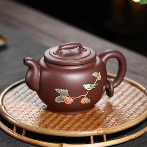 助工陈瑞誉家藏原矿紫泥手工紫砂茶壶《杮圆》容量350毫升