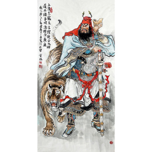 石齐弟子时育林《财神》手绘国画人物真迹定制赵公明客厅挂画装饰