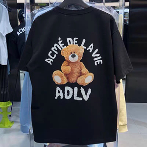 韩国adlvt恤可爱小熊宽松印花圆领t恤潮牌纯棉短袖t情侣卡