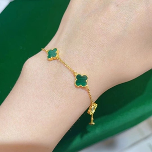 蜗牛家绿色孔雀石黄金五花手链,绿色超级显白,每克价价385