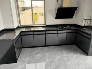 大理石楼梯灶台定制花岗岩海浪花印度红黑金沙橱柜定制