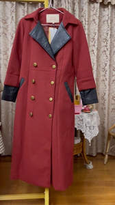 艾欧唯进口PU配皮桔红色M码大衣，肩40、胸90、衣长109