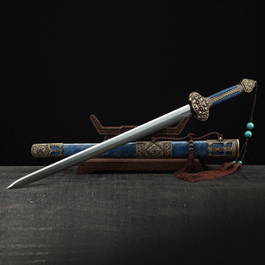 永乐剑(仿古铜装,八面花纹钢,一级珍珠鱼皮蓝) 未开刃长剑