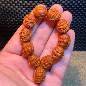 橄榄核雕 朱萍老师本工小单面十八罗汉手串