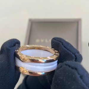 宝格丽bvlgari玫瑰金白陶瓷双环戒指18k真金真钻