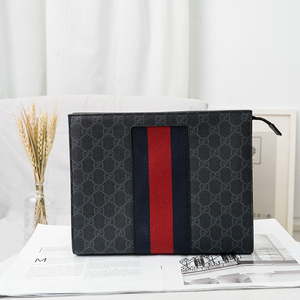 【95新】古驰/gucci 男女同款 经典老花红蓝条手拿洗漱包