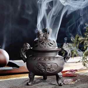 陶瓷青铜古纹三足鼎家用檀香炉中式室内茶道禅意仿古香薰炉工艺品