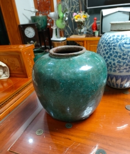 清老陶罐铜官窑绿釉圆坛子,器型规整釉水肥厚白然开片,无冲无磕