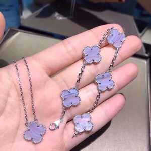 全新闲置 梵克雅宝紫玉髓四叶草项链18k金白金黄金