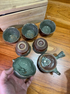 日本回流相马烧茶具套装 茶壶侧把壶 一壶五杯一公道杯 纯正老