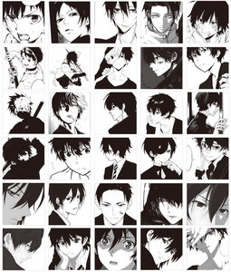 60张黑灰动漫男生头像贴纸微丧系手帐创意装饰手机壳电脑防水贴