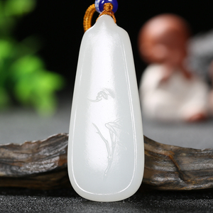 白细流油料 和田玉羊脂玉玉牌吊坠挂件玉牌兰花 花开富贵22.6克