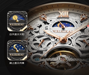 香港威斯凯wsk正品机械手表,男女同款,防水机身,白天表盘显