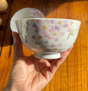 日本中古 瓷器  宇野千代樱花 米饭碗 周边樱花点缀 非常精