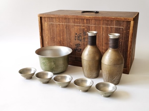 日本锡器精品 本锡继山 近百年的一套老锡酒具 2得利 1