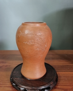 钦州老坭兴陶花瓶 50年代泥兴瓶 高15cm 底部是两条生胚