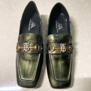 仅试穿 独立设计古着牛皮墨绿色方口小皮鞋