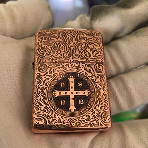 zippo打火机纯紫铜盔甲精雕康斯坦丁