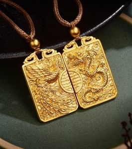 古法黄金龙凤吊坠牌