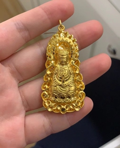 精品足金999黄金火焰观音吊坠男士纯金,本命年观音头金牌菩萨