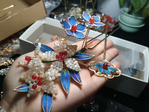 孔雀羽毛仿翠鸟鹅毛点翠汉服簪钗