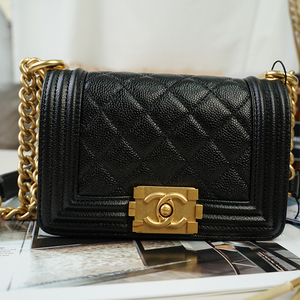 【99新】香奈儿/chanel 女包 黑金荔枝纹leboy链条包单肩斜挎包