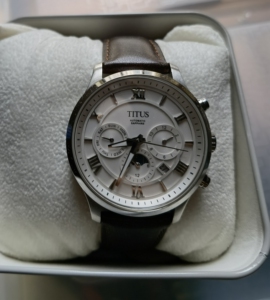 titus铁达时机械手表男防水瑞士月相三眼圆形大表盘正品男表