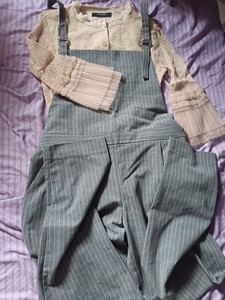 套装早春季条纹背带裤连体裤萝卜裤ZARA长裤衬衣两件套复古蕾