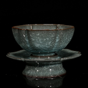 [冰裂青瓷]兰宗民冰裂套盏(693315)龙泉青瓷150cc茶托杯托套组