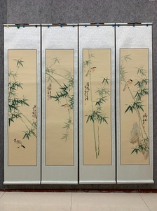 四条屏竹子-绿竹国画 已装裱 手绘国画