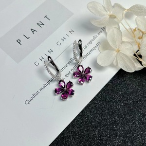925银天然紫水晶耳环 花型的设计耳坠
