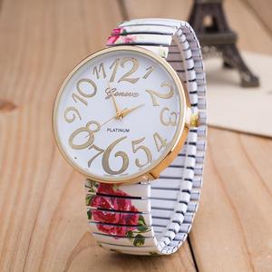印花彩色弹力带手表 弹力带时装饰品手表 12大数字女士手表