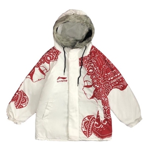 中国李宁剪纸棉衣女冬季情侣运动羽绒棉服男外套宽松毛领加厚国潮